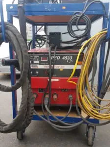 Used Idealarc CV-300 Welder w/ Cables, Gun and Cart for sale